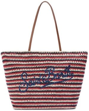 MC2 Saint Barth Crochet Large Striped Tote Bag With Embroidered Logo