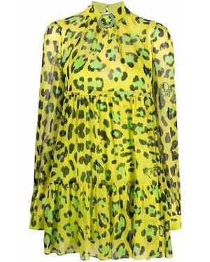 Philipp Plein Leopard-Print Silk Dress - Yellow