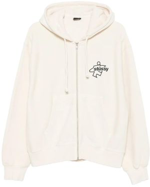 Stussy Logo-Print Zip-Up Hoodie - White