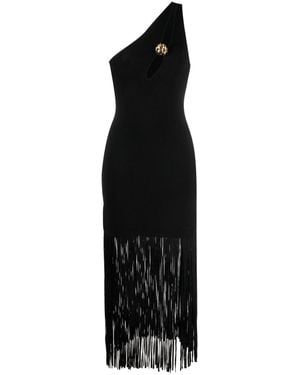Sandro Asymmetric Fringed Midi Dress - Black