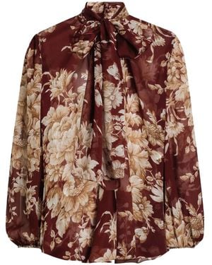 Dolce & Gabbana Floral-Print Bow Blouse - Brown