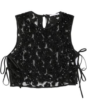 Cecilie Bahnsen Feeba Sequin-Embellished Floral Top - Black
