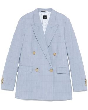 BOSS Checked Wool Blazer - Blue