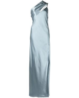 Michelle Mason Side-Slit One-Shoulder Gown - Blue