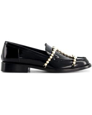 Giambattista Valli Pearl-Embellished Leather Loafers - Black