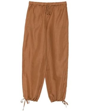 120% Lino Drawstring-Fastening Palazzo Pants - Brown