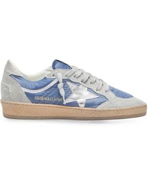 Golden Goose Ball Star Sneakers Aus Denim-Blauem Nylon Mit Hellgrauen Wildledereinsätzen Und Silberfarbenem Metallic-Lederstern