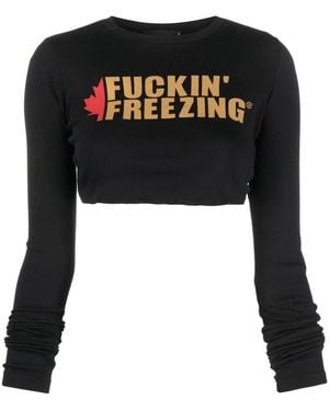 DSquared² Slogan-Print Long-Sleeve Cropped T-Shirt - Black