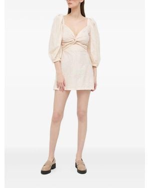 Liviana Conti Puff-Sleeve Embroidered Mini Dress - Natural