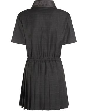 Miu Miu Pleated Check Mini Dress - Black