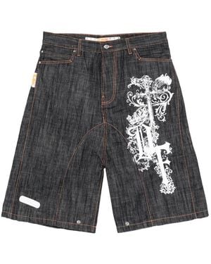 PDF Low Ride Graphic-Print Denim Shorts - Grey