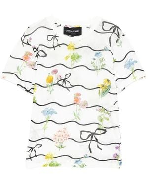 Cynthia Rowley Floral-Print Round Neck T-Shirt - White