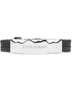 Ferragamo Pulsera Trenzada De Piel Y Latón - Blanco