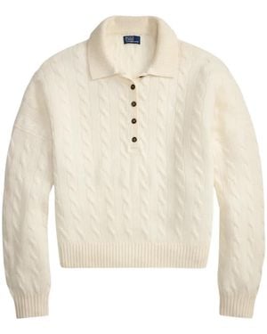 Polo Ralph Lauren Rib-Knit Polo Jumper With Five-Button Pocket - White