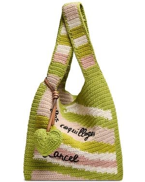 Lancel Medium Summer Mania Striped Heart-Charm Tote Bag - Green