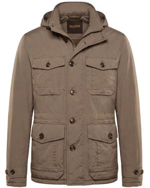 Moorer Armin Padded Hooded Military Jacket - Brown