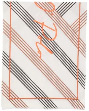 Marc O' Polo Striped Logo-Print Scarf - White