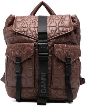Ganni Quilted Backpack - Brown