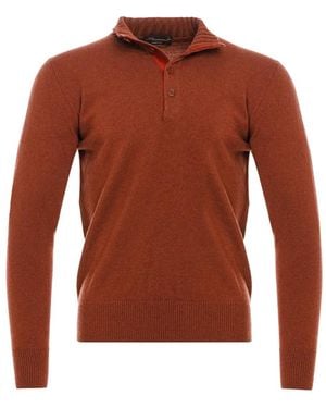 Doriani Button-Up High-Neck Jumper - Brown