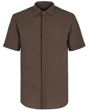 Emporio Armani Icon Technical Seersucker Short-Sleeved Shirt - Brown