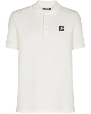 Balmain Polo En Coton À Logo Brodé Pb - Blanc