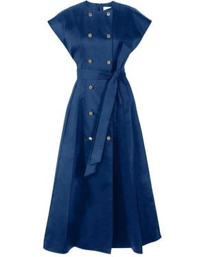 Carolina Herrera Double-Breasted Cap-Sleeve Belted Midi Dress - Blue
