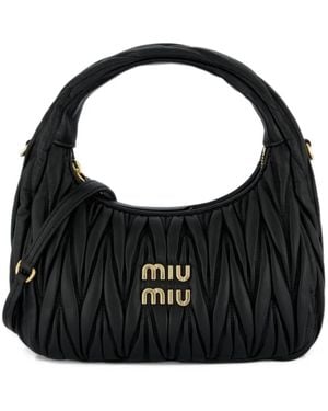Miu Miu Wander Matelassé Nappa Leather Hobo Bag - Black
