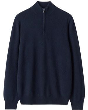 Soft Goat Half-Zip Cashmere Jumper - Blue