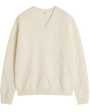 Maison Kitsuné Textured Wool Argyle Jumper - Natural