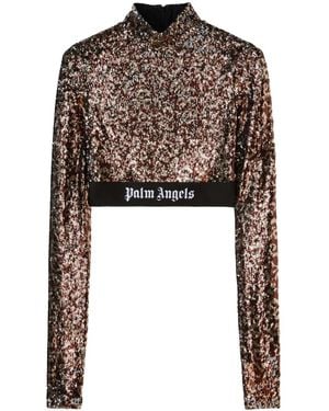 Palm Angels Logo-Strap Sequin Cropped Top - Black