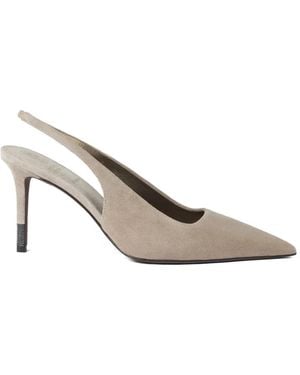 Brunello Cucinelli Suede Leather Slingback Court Shoes - White