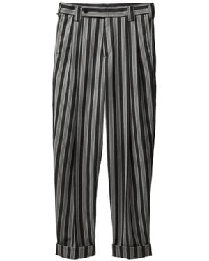 Versace Pinstripe Wool Oversized Pants - Gray