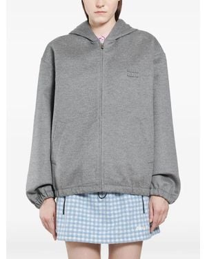 Miu Miu Double-Cashmere And Wool Hoodie Jacket - Grey