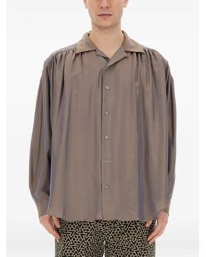 A.I.E. Gathered Buttoned Shirt - Brown