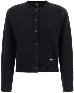 A.P.C. Logo-Embroidered Wool Cardigan - Blue