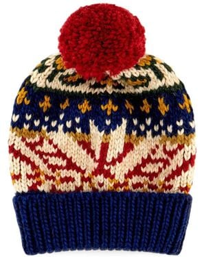 Gallo Berretto Fair Isle Con Pompon - Rosso