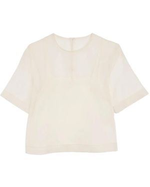 Ami Paris Silk Short Sleeves Sheer With Undertop Top - White