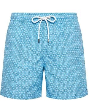 Fedeli Geometric-Print Swim Shorts - Blue