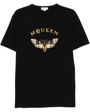 McQueen Moth-Embroidered T-Shirt - Black