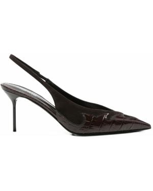 Paris Texas Lidia Queen Of Hearts Croc-Effect Slingback Pumps - Black