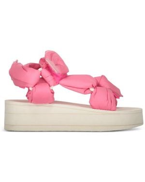 Red(V) Open-Toe Touch-Strap Sandals - Pink