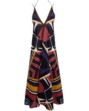 VOLANTIS Sunset Geometric-Print Halterneck Maxi Dress - White
