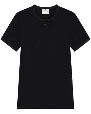 Courreges Crew Neck Embroidered Logo Polo - Black