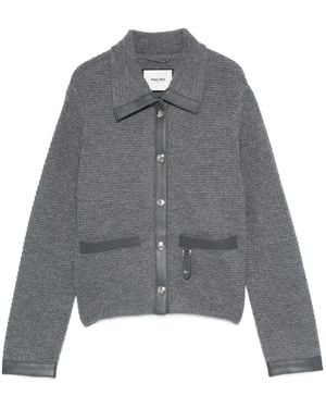 Max & Moi Leather-Trimmed Knitted Cardigan - Gray