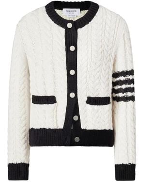 Thom Browne Cardigan En Laine Mérinos À 4 Bandes Signature - White