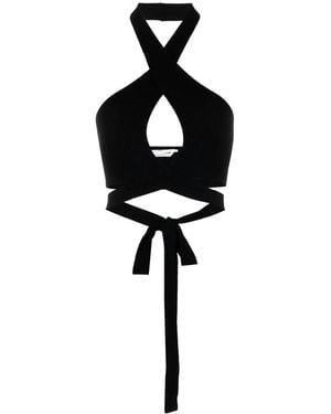 MSGM Ribbed-Knit Crop Top - Black