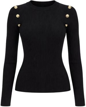 Guess Button-Detail Ribbed-Knit Jumper - Black