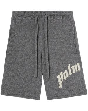 Palm Angels Logo Knitted Shorts - Grey