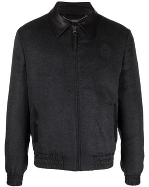 Billionaire Crest-Print Silk Bomber Jacket - Black