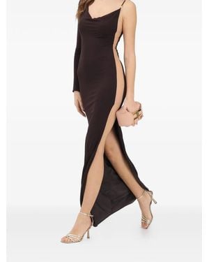 Elisabetta Franchi One-Sleeve Slit Maxi Dress - Brown